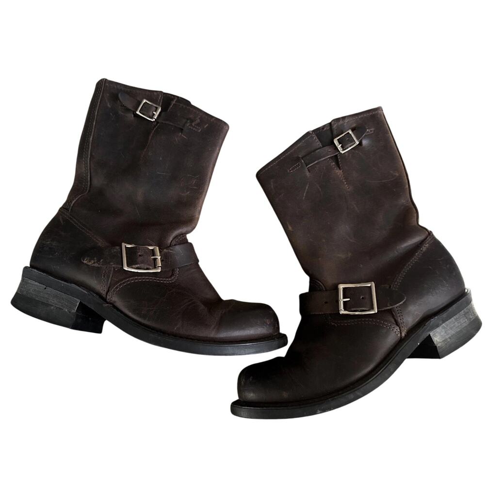 Frye Engineer Harness Brown Leather Biker Boot Women SZ# 7.5 M Distressed